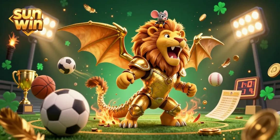 Experience thrilling sports betting with sun win's dynamic casino scene featuring champions and trophies.