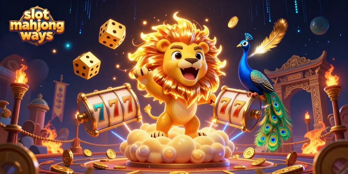 Experience slot mahjong ways with exhilarating wins illustrated by a roaring lion and lucky 7s.