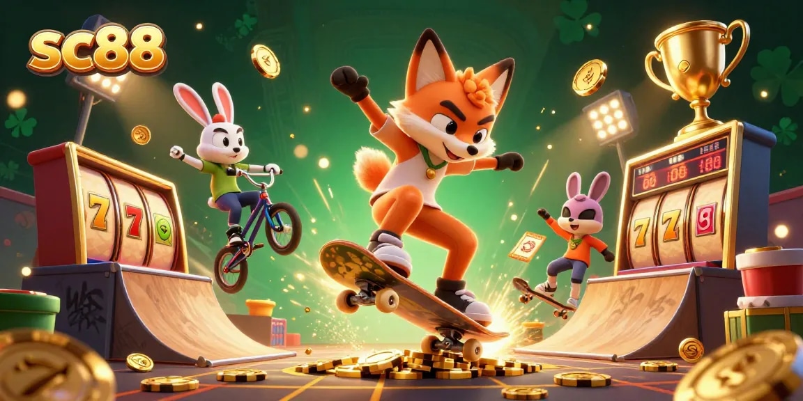 Experience the thrill of sc88 with a vibrant 3D casino scene featuring a fox and rabbit in action.