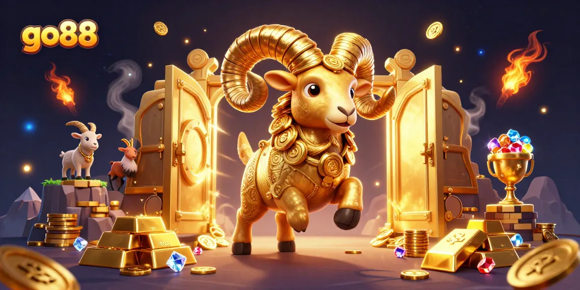 Immerse in the golden treasures of go88, featuring the charging ram and a wealth of gems.