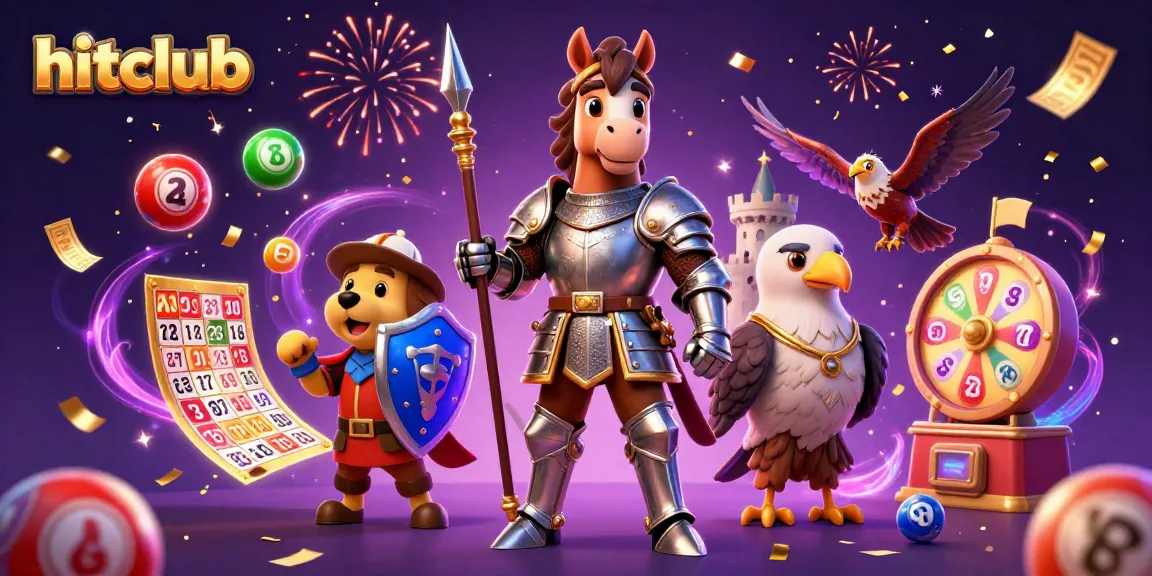 Experience the thrill of hitclub with colorful lottery elements and knights in a dynamic casino scene.