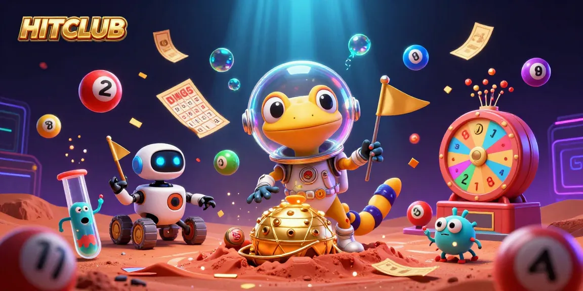 HITCLUB showcases an adventurous Martian gecko uncovering treasures in a colorful casino.