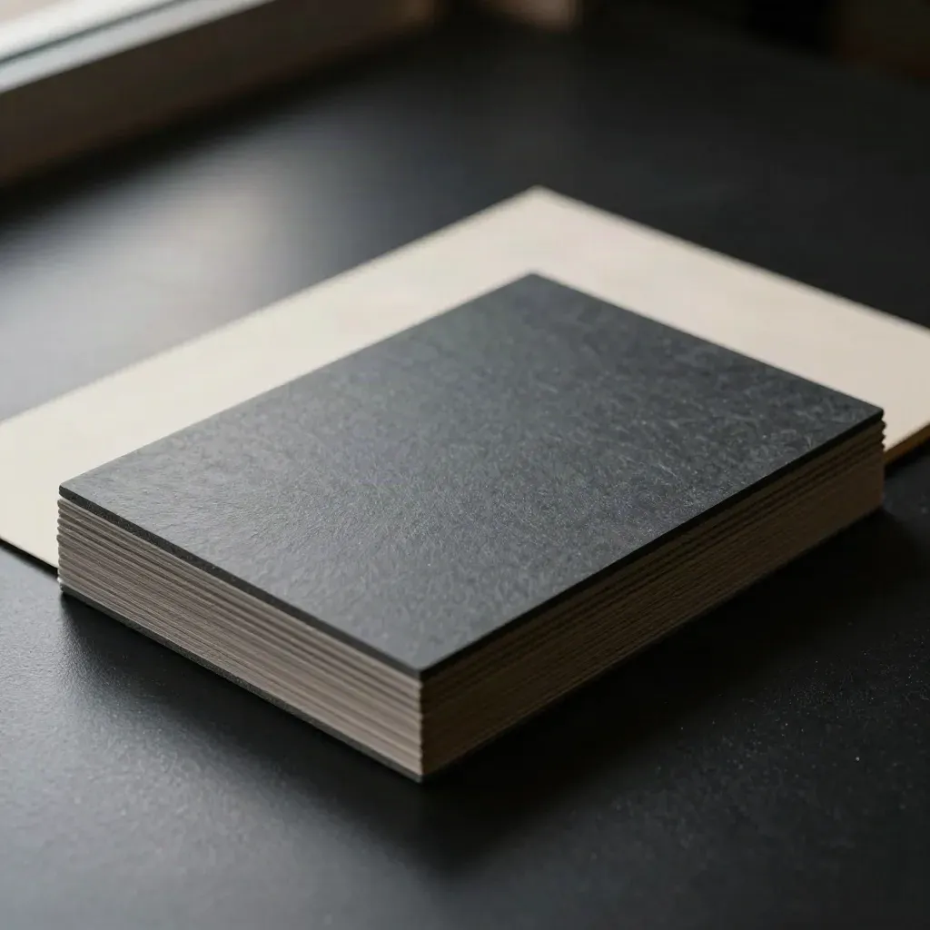 A slate shortlist board with one tile tilting out, on a matte-black surface in dramatic studio light.