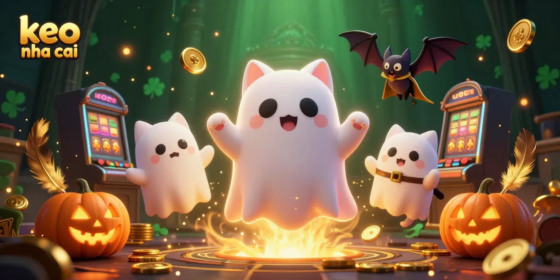 Engage with the keo nha cai scene featuring a ghost cat exploring a vibrant haunted casino.