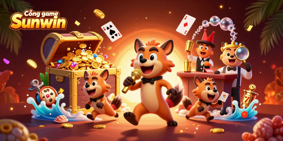 Cổng game Sunwin showcases a vibrant casino adventure with hyenas, colorful gems, and dynamic gaming action.