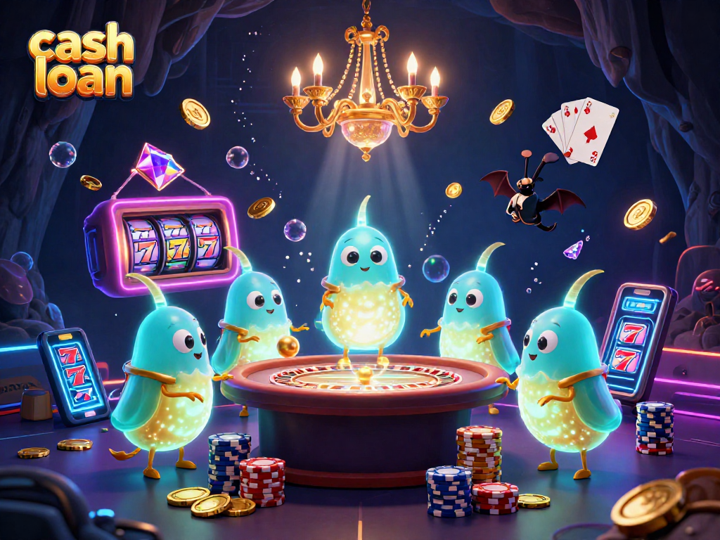 Engage in thrilling gameplay with cash loan opportunities as glowworms illuminate a vibrant cave casino.