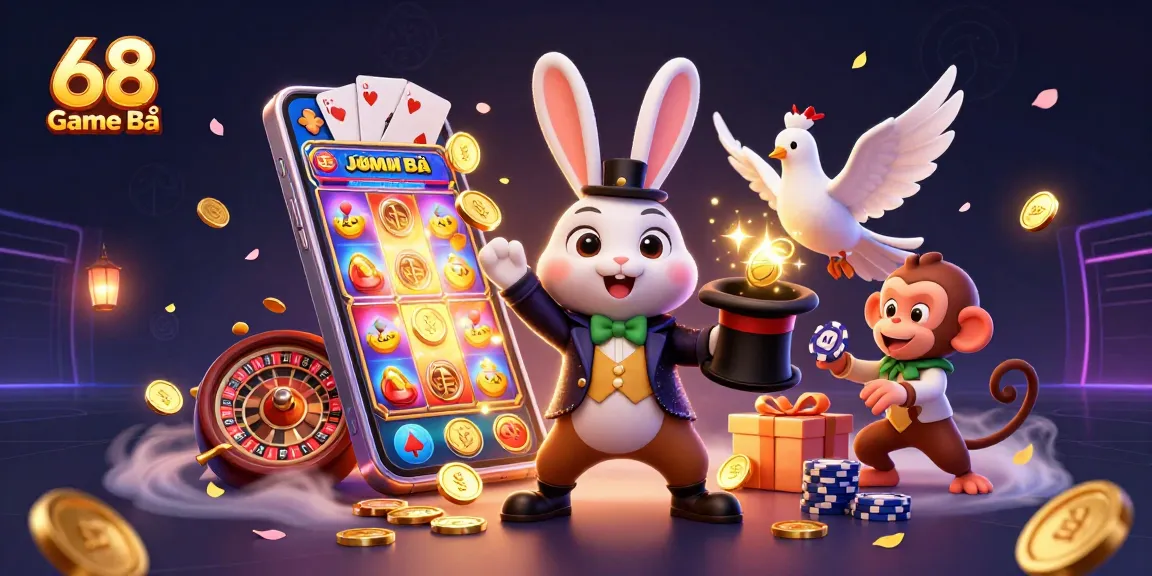 Experience the thrill of 68 Game Bài with a magician pulling coins in a vibrant casino scene.