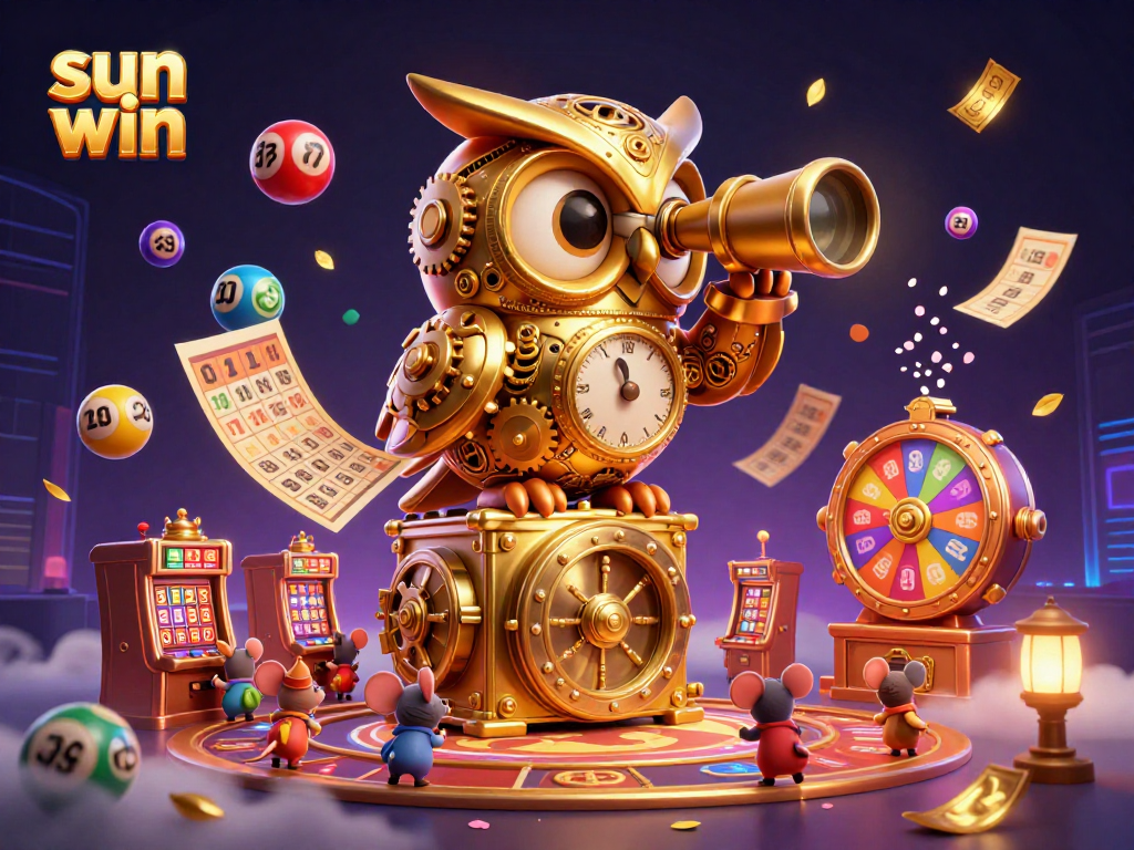 Experience the vibrant excitement of the sun win casino atmosphere filled with animated lottery balls and golden symbols.